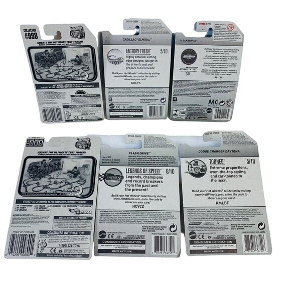 Hot Wheels Lot of 6 Die Cast Cars Mattel VTG Funny Tooned Factory Fresh Legends - Picture 2 of 15